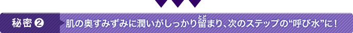 “肌の奥すみずみに潤いがしっかり留まり、次のステップの“呼び水”に！