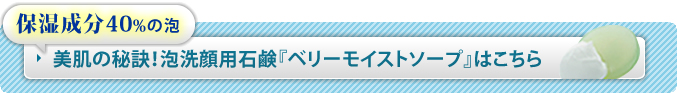 業界最高レベル保湿成分40％の泡 美肌の秘訣！泡洗顔専用石鹸『ベリーモイストソープ』はこちら